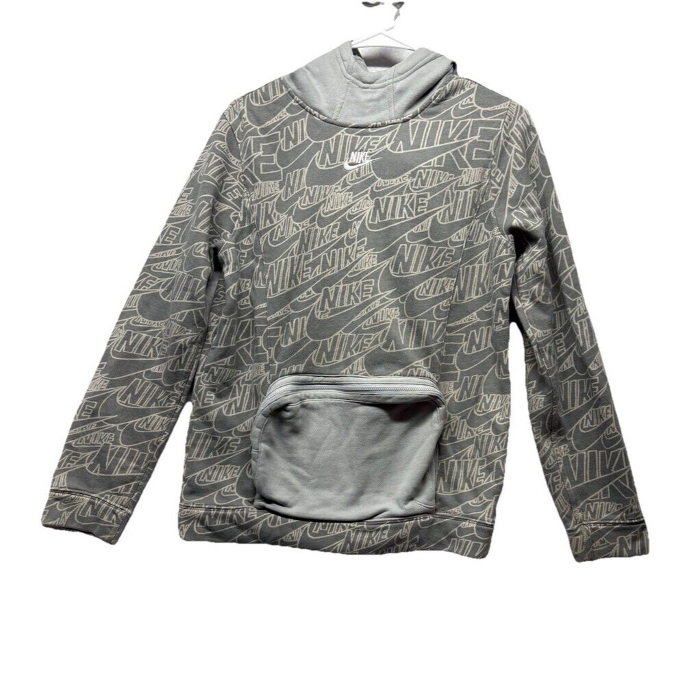 Nike Hoodie Boys XL Gray All Over Print AOP Zip Pocket Pullover Sweatshirt